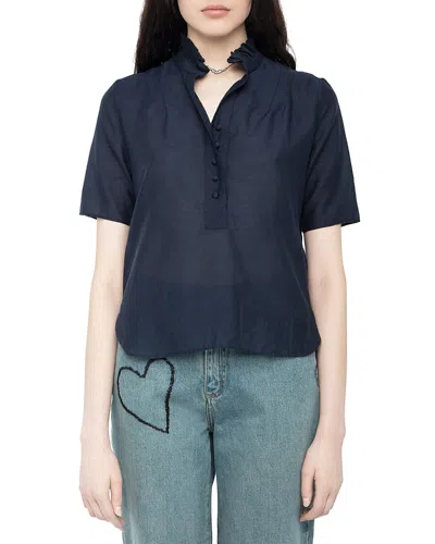 Zadig & Voltaire Topher Ruffle Blouse In Blue