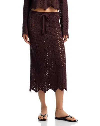 Aqua Crochet Midi Skirt - Exclusive In Brown