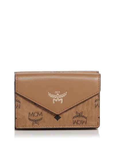 Mcm Small Aren Visetos Coated Canvas Trifold Wallet In Brown
