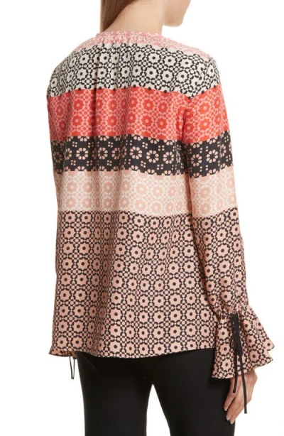 Derek Lam 10 Crosby Tie Sleeve Print Silk Blouse