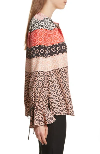 Derek Lam 10 Crosby Tie Sleeve Print Silk Blouse