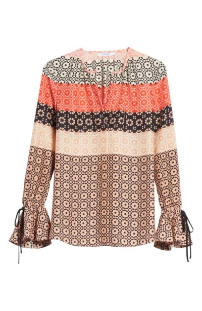 Derek Lam 10 Crosby Tie Sleeve Print Silk Blouse