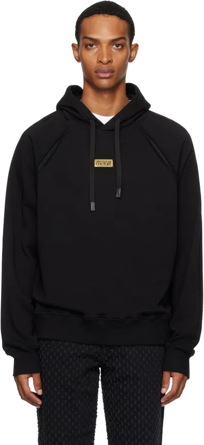Versace Jeans Couture Cotton Hooded Sweatshirt With Logo Plaque In Black