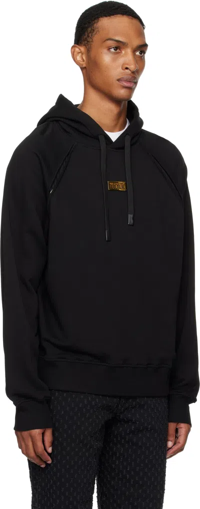 Versace Jeans Couture Cotton Hooded Sweatshirt With Logo Plaque In Black