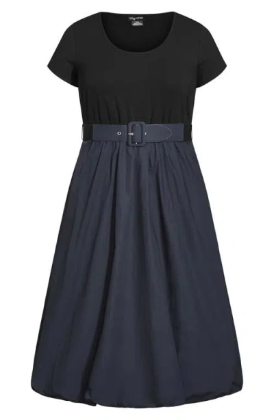 City Chic Paris Days Belted Midi Dress In Blue