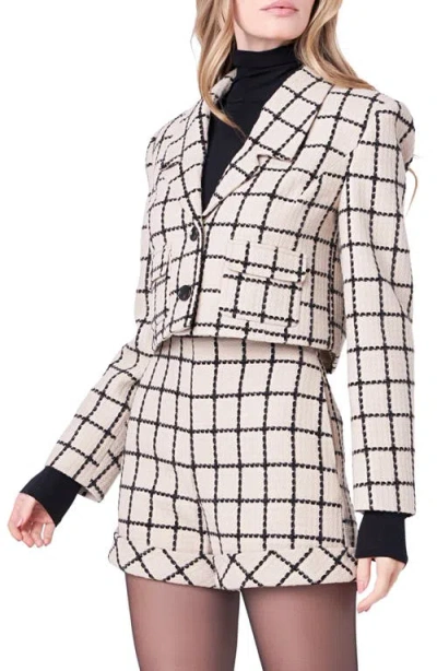 English Factory Windowpane Check Crop Tweed Jacket