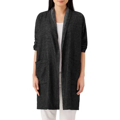 Eileen Fisher Tweedy Hemp Cotton High Collar Coat In Black