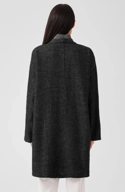 Eileen Fisher Tweedy Hemp Cotton High Collar Coat In Black