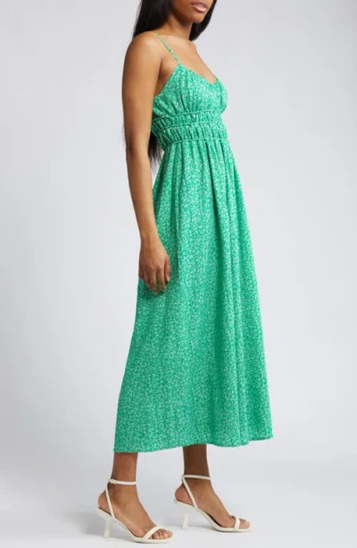 Charles Henry Floral Print Shirred Linen Blend Midi Dress