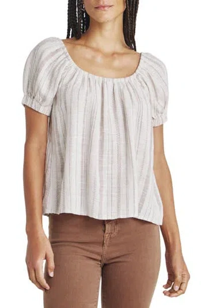 Splendid Farrah Linen Stripe Puff-sleeve Top