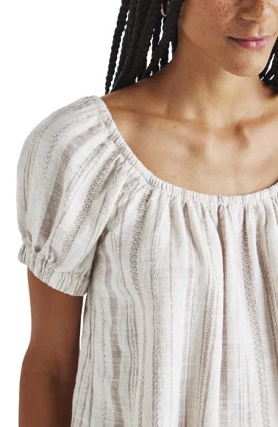Splendid Farrah Linen Stripe Puff-sleeve Top