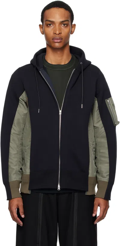 Sacai Men's Sponge Sweat Nylon Twill Zip Hoodie