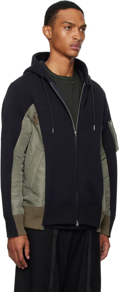 Sacai Men's Sponge Sweat Nylon Twill Zip Hoodie