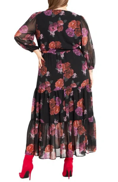 City Chic Monique Print Long Sleeve Faux Wrap Maxi Dress
