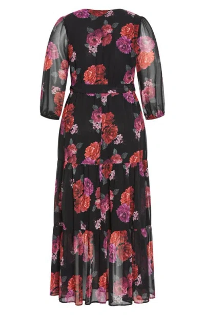 City Chic Monique Print Long Sleeve Faux Wrap Maxi Dress