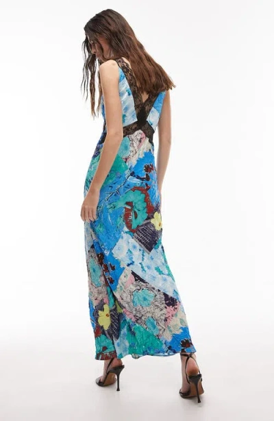 Topshop Midi Lace Insert Slip Dress In Abstract Print-multi