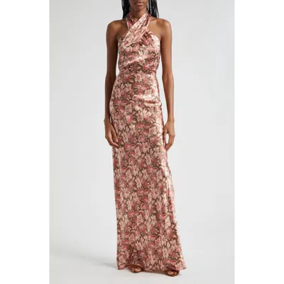 Veronica Beard Alberta Floral Halter Neck Silk Blend Maxi Dress In Burgundy