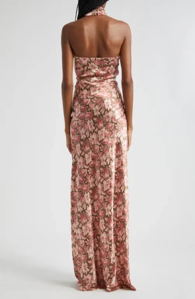 Veronica Beard Alberta Floral Halter Neck Silk Blend Maxi Dress In Burgundy