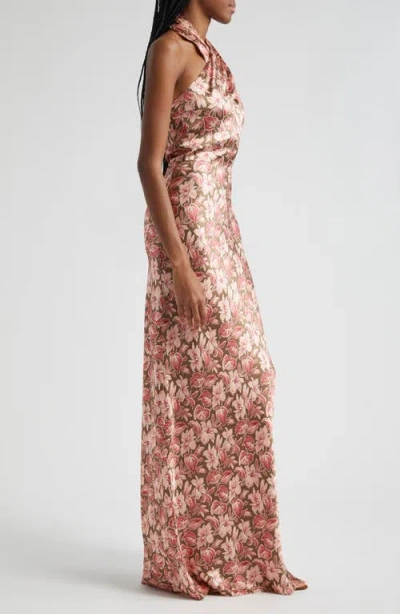 Veronica Beard Alberta Floral Halter Neck Silk Blend Maxi Dress In Burgundy