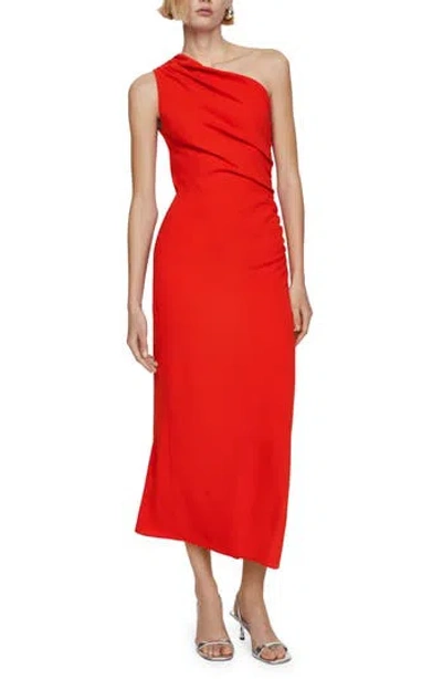 Mango Asymmetrical Dress With Side Slit Red