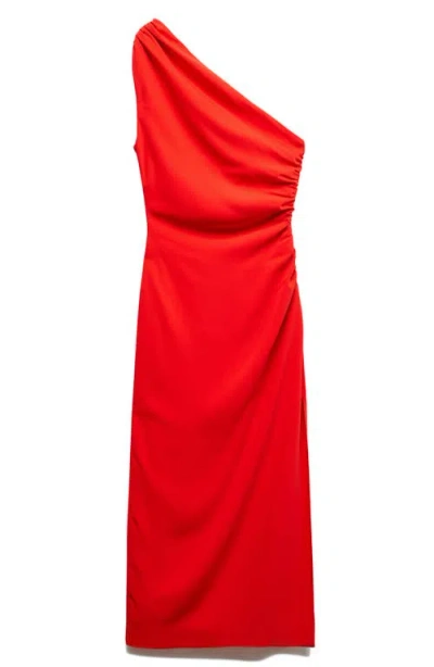 Mango Asymmetrical Dress With Side Slit Red