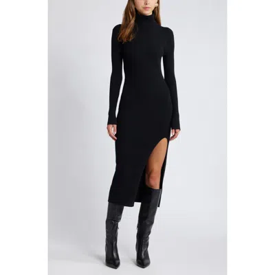 Open Edit Rib Long Sleeve Turtleneck Sweater Dress