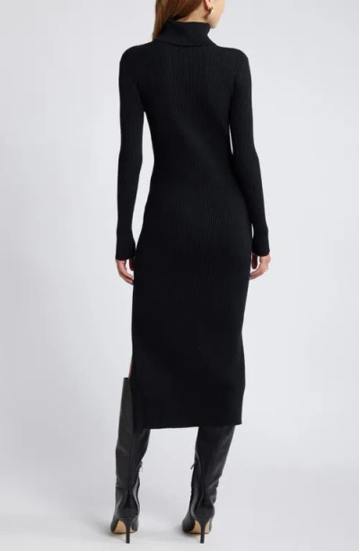 Open Edit Rib Long Sleeve Turtleneck Sweater Dress