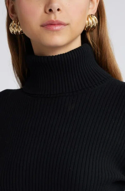 Open Edit Rib Long Sleeve Turtleneck Sweater Dress
