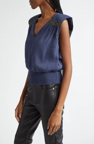 Ramy Brook Millegan Bead Detail Smock Waist Top