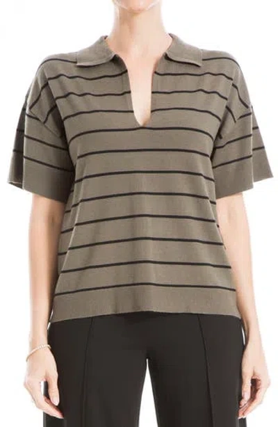 Max Studio Johnny Collar Stripe Knit Polo Sweater