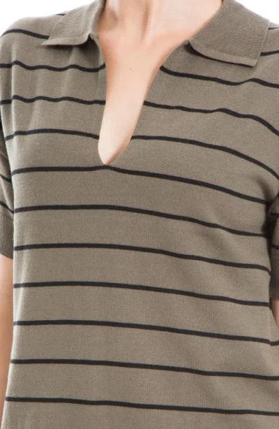 Max Studio Johnny Collar Stripe Knit Polo Sweater