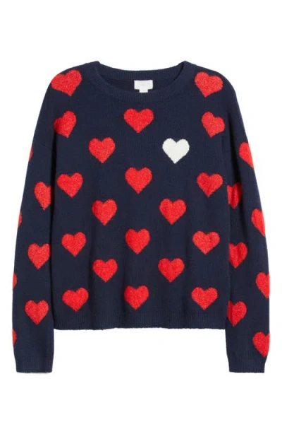 Caslon ® Hearts Jacquard Crewneck Sweater In Blue