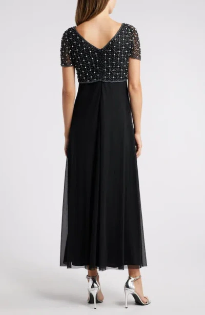 Pisarro Nights Pearly Beaded Short Sleeve A-line Gown