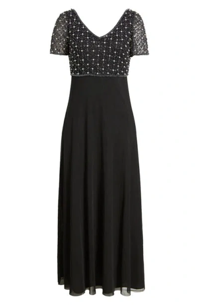 Pisarro Nights Pearly Beaded Short Sleeve A-line Gown