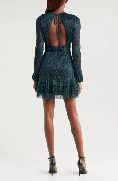 Mila Mae Metallic Long Sleeve Open Back Minidress