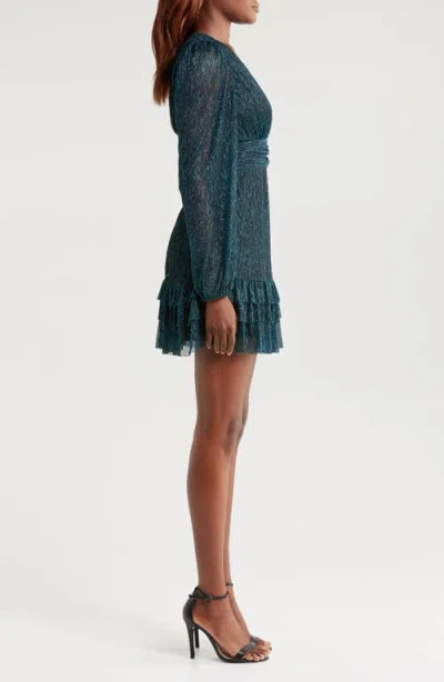 Mila Mae Metallic Long Sleeve Open Back Minidress