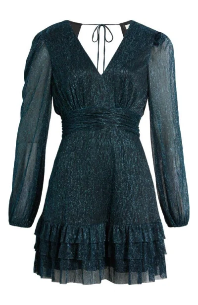 Mila Mae Metallic Long Sleeve Open Back Minidress