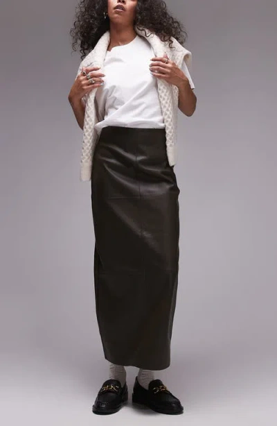 Topshop Pieced Faux Leather Midi Skirt