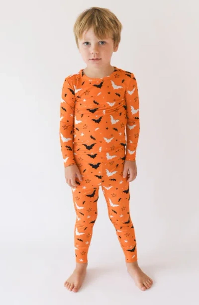 Posh Peanut Kids' Hendrix Bat Print Fitted Two-piece Pajamas In Orange
