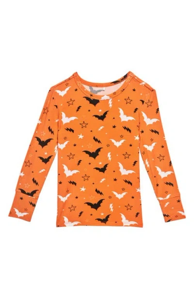 Posh Peanut Kids' Hendrix Bat Print Fitted Two-piece Pajamas In Orange