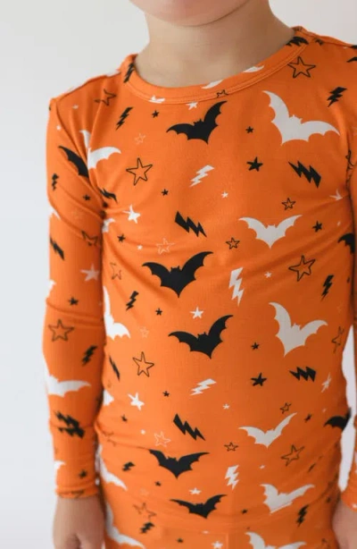 Posh Peanut Kids' Hendrix Bat Print Fitted Two-piece Pajamas In Orange
