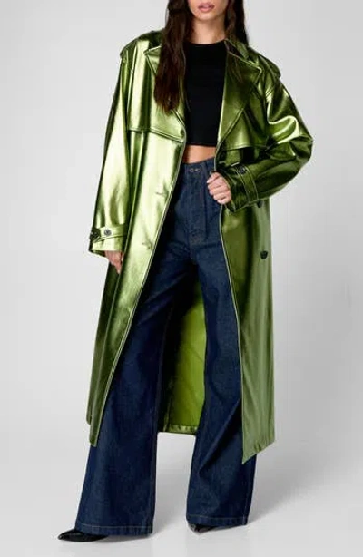 Nasty Gal Metallic Belted Double Breasted Faux Leather Trench Coat