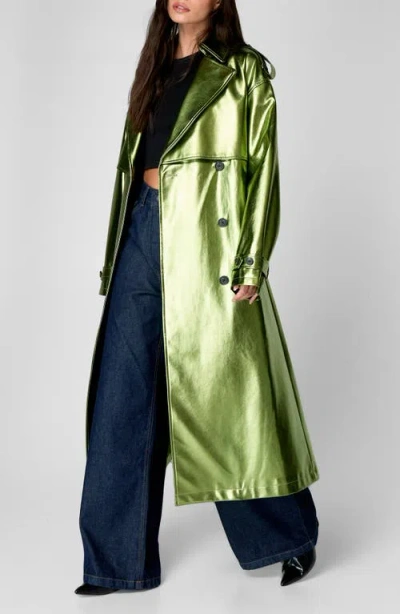 Nasty Gal Metallic Belted Double Breasted Faux Leather Trench Coat