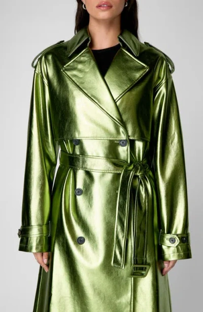 Nasty Gal Metallic Belted Double Breasted Faux Leather Trench Coat