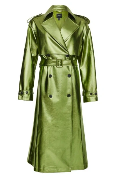 Nasty Gal Metallic Belted Double Breasted Faux Leather Trench Coat