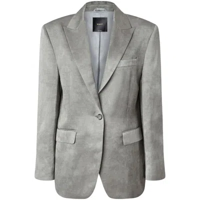 Pinko Single-breasted Slub Satin Blazer In Green