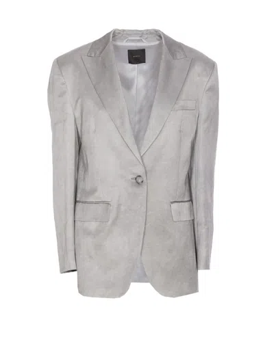 Pinko Single-breasted Slub Satin Blazer In Green