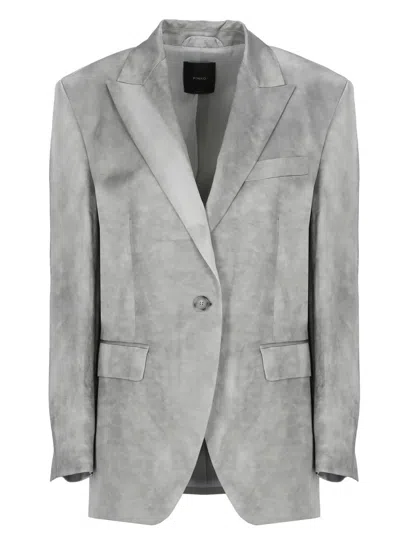 Pinko Single-breasted Slub Satin Blazer In Green