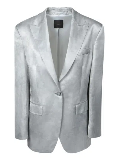 Pinko Single-breasted Slub Satin Blazer In Green