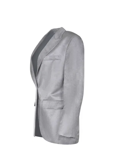 Pinko Single-breasted Slub Satin Blazer In Green